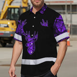 High Visibility Hawaiian Shirt Reflective Black And Violet Neon Hunting Custom Name Safety Workwear For Company, Group, Team, Hunters, Hunting Lovers