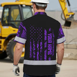 High Visibility Hawaiian Shirt Reflective Black And Violet Neon Hunting Custom Name Safety Workwear For Company, Group, Team, Hunters, Hunting Lovers