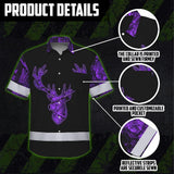 High Visibility Hawaiian Shirt Reflective Black And Violet Neon Hunting Custom Name Safety Workwear For Company, Group, Team, Hunters, Hunting Lovers