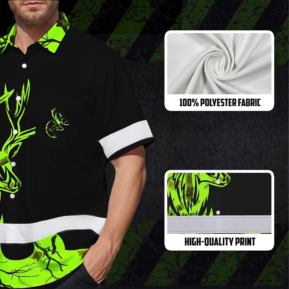 High Visibility Hawaiian Shirt Reflective Green Neon Deer Hunting Custom Name