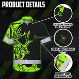 High Visibility Hawaiian Shirt Reflective Green Neon Deer Hunting Custom Name