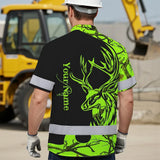 High Visibility Hawaiian Shirt Reflective Green Neon Deer Hunting Custom Name