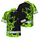 High Visibility Hawaiian Shirt Reflective Green Neon Deer Hunting Custom Name