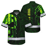 High Visibility Hawaiian Shirt Reflective Green Neon Hunting Camo Skull Custom Name