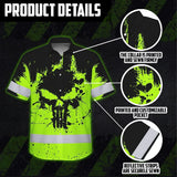 High Visibility Hawaiian Shirt Reflective Green Neon Skull Custom Name Safety Workwear For Workers, Runners, Truckers, Skull Lovers