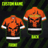 High Visibility Hawaiian Shirt Reflective Orange Neon Skull Custom Name Safety Workwear For Workers, Runners, Truckers, Skull Lovers