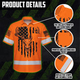 High Visibility Hawaiian Shirt Reflective Orange Neon Skull Deer Hunting US Flag Custom Name Safety Workwear