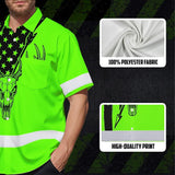 High Visibility Hawaiian Shirt Reflective Skull Deer Hunting US Flag Custom Name Safety Workwear