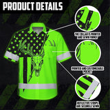 High Visibility Hawaiian Shirt Reflective Skull Deer Hunting US Flag Custom Name Safety Workwear