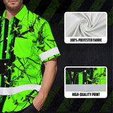 High Visibility Hawaiian Shirt Reflective Tapes Green Neon Deer Camo Hunting US Flag
