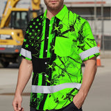 High Visibility Hawaiian Shirt Reflective Tapes Green Neon Deer Camo Hunting US Flag
