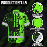 High Visibility Hawaiian Shirt Reflective Tapes Green Neon Deer Camo Hunting US Flag