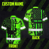 High Visibility Hawaiian Shirt Reflective Tapes Green Neon Deer Camo Hunting US Flag
