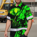 High Visibility Hawaiian Shirt Reflective Tapes Green Neon Skull Camo Hunting Custom Name
