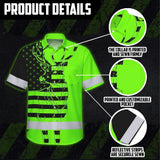 High Visibility Hawaiian Shirt US Flag And Deer Hunting Design, Reflective Hi Vis Custom Name Hoodie For Hunting Lover
