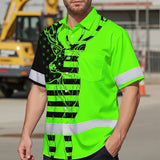 High Visibility Hawaiian Shirt US Flag And Deer Hunting Design, Reflective Hi Vis Custom Name Hoodie For Hunting Lover