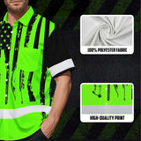 High Visibility Hawaiian Shirt US Flag Hunting Design, Reflective Hi Vis Custom Name Hoodie For Hunting Lover
