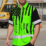 High Visibility Hawaiian Shirt US Flag Hunting Design, Reflective Hi Vis Custom Name Hoodie For Hunting Lover