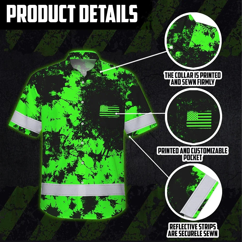 Personalized High Visibility Hawaiian Shirt, Tie Dyed Collection safety Reflective Workwear for Men, Women