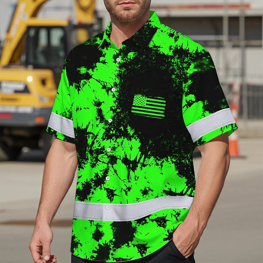 Personalized High Visibility Hawaiian Shirt, Tie Dyed Collection safety Reflective Workwear for Men, Women