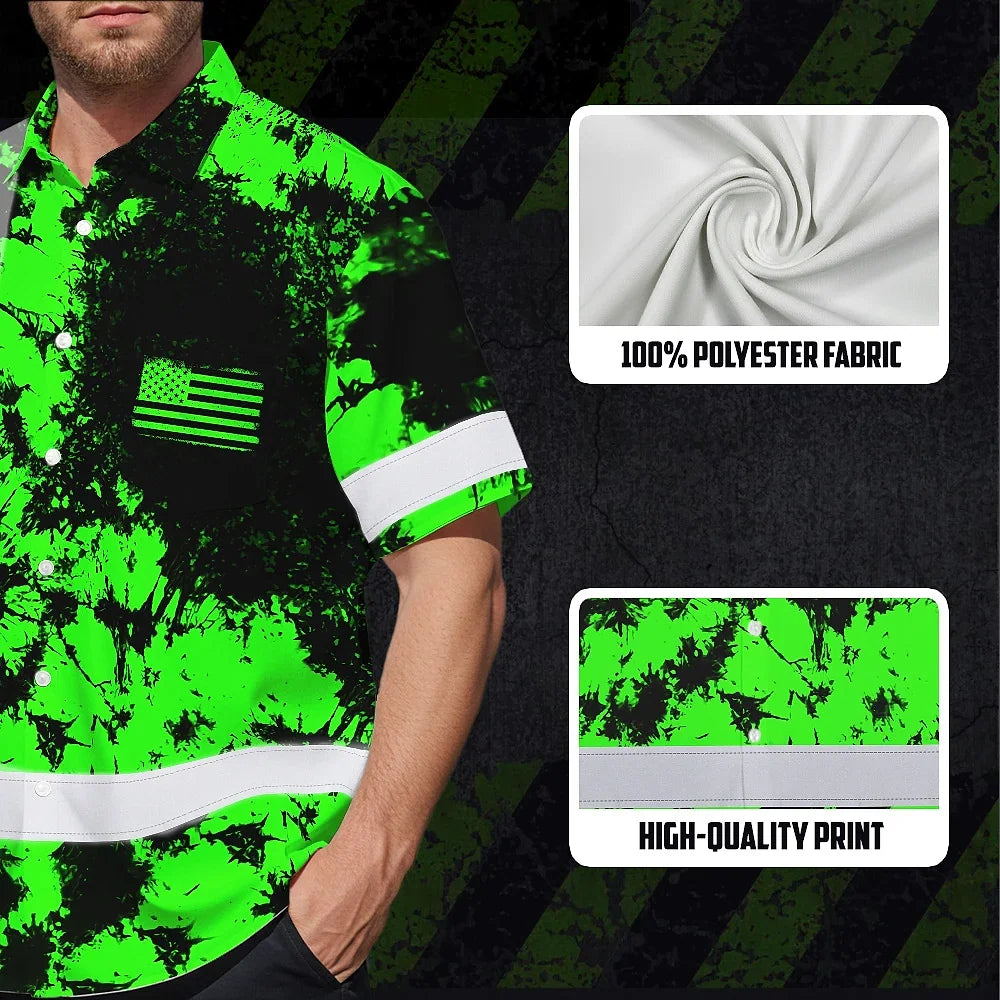 Personalized High Visibility Hawaiian Shirt, Tie Dyed Collection safety Reflective Workwear for Men, Women