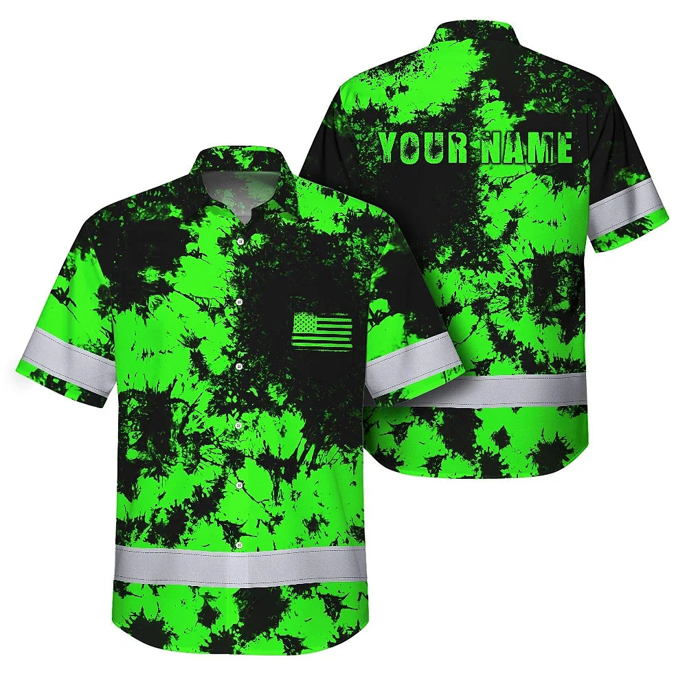 Personalized High Visibility Hawaiian Shirt, Tie Dyed Collection safety Reflective Workwear for Men, Women