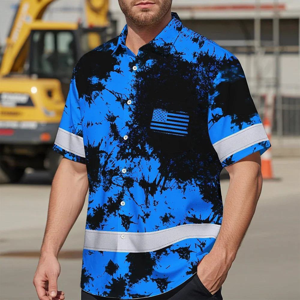 Personalized High Visibility Hawaiian Shirt, Tie Dyed Collection safety Reflective Workwear for Men, Women