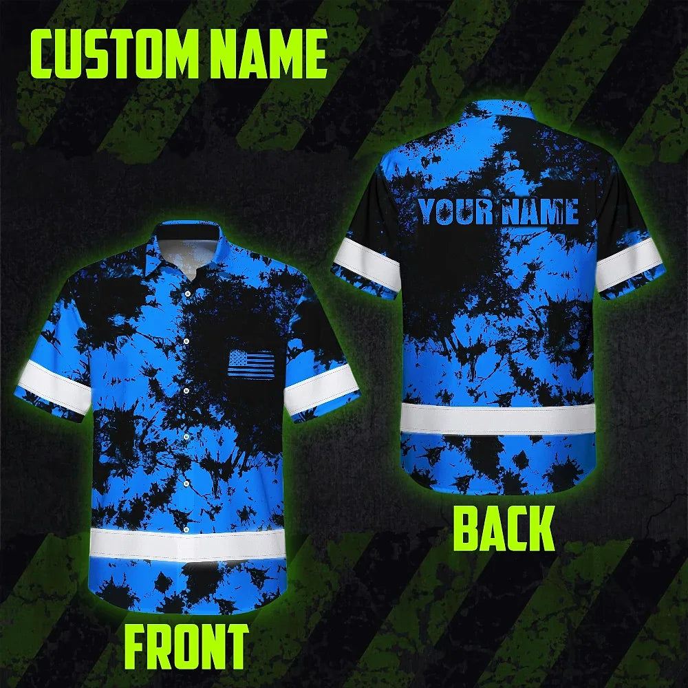 Personalized High Visibility Hawaiian Shirt, Tie Dyed Collection safety Reflective Workwear for Men, Women