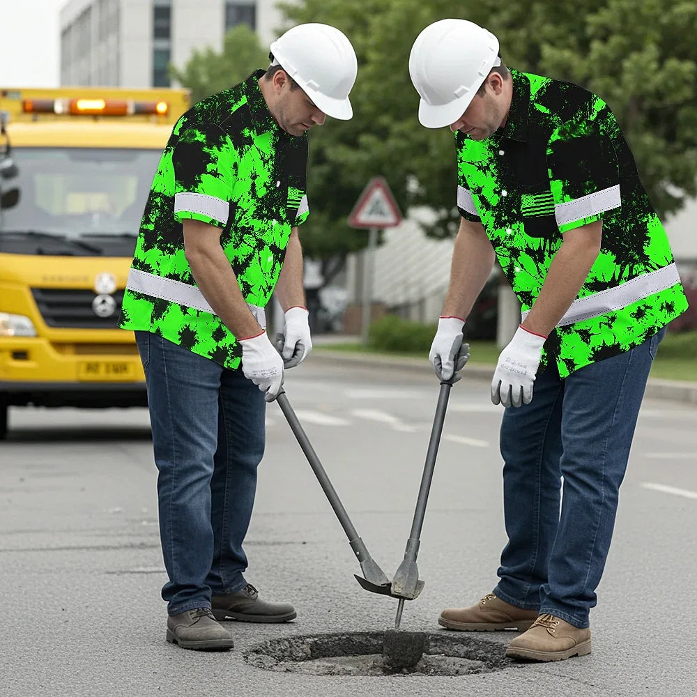 Personalized High Visibility Hawaiian Shirt, Tie Dyed Collection safety Reflective Workwear for Men, Women