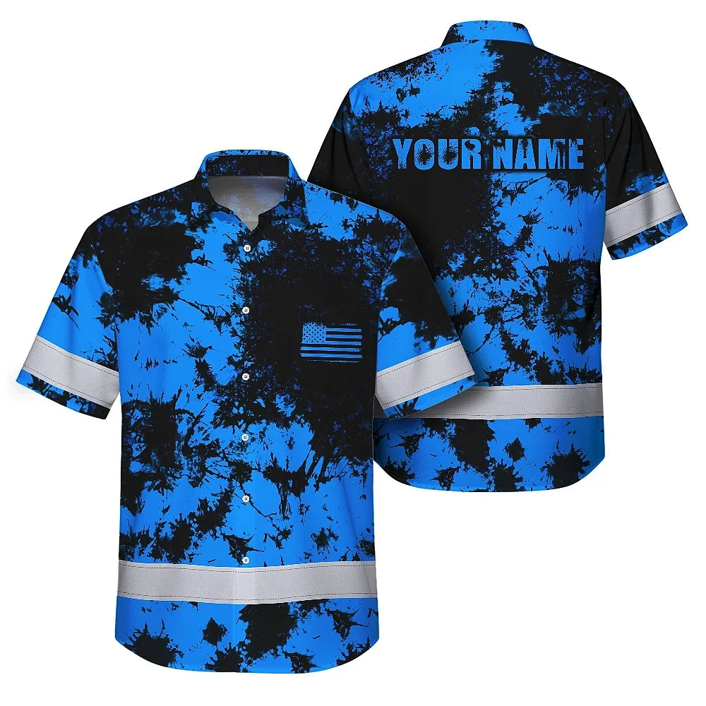 Personalized High Visibility Hawaiian Shirt, Tie Dyed Collection safety Reflective Workwear for Men, Women