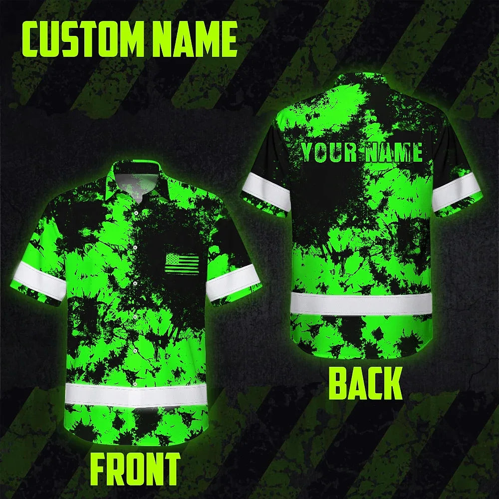 Personalized High Visibility Hawaiian Shirt, Tie Dyed Collection safety Reflective Workwear for Men, Women