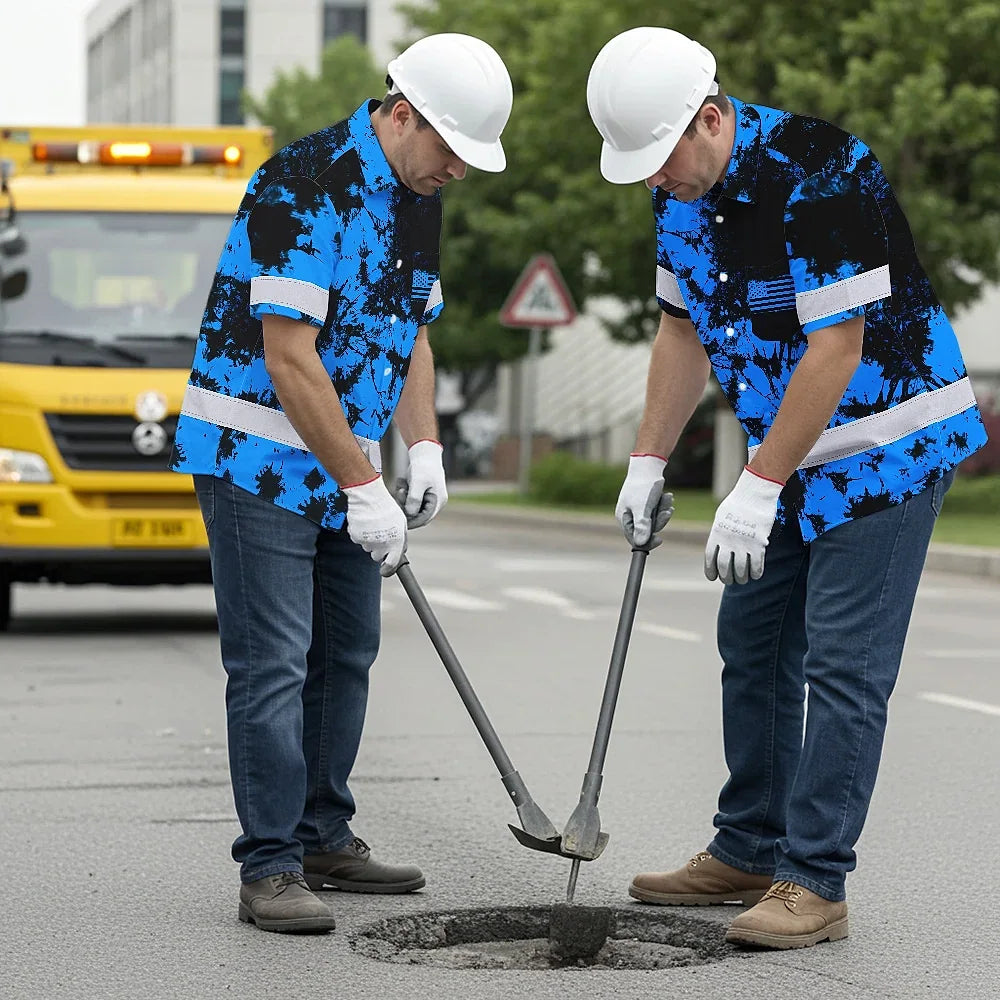 Personalized High Visibility Hawaiian Shirt, Tie Dyed Collection safety Reflective Workwear for Men, Women