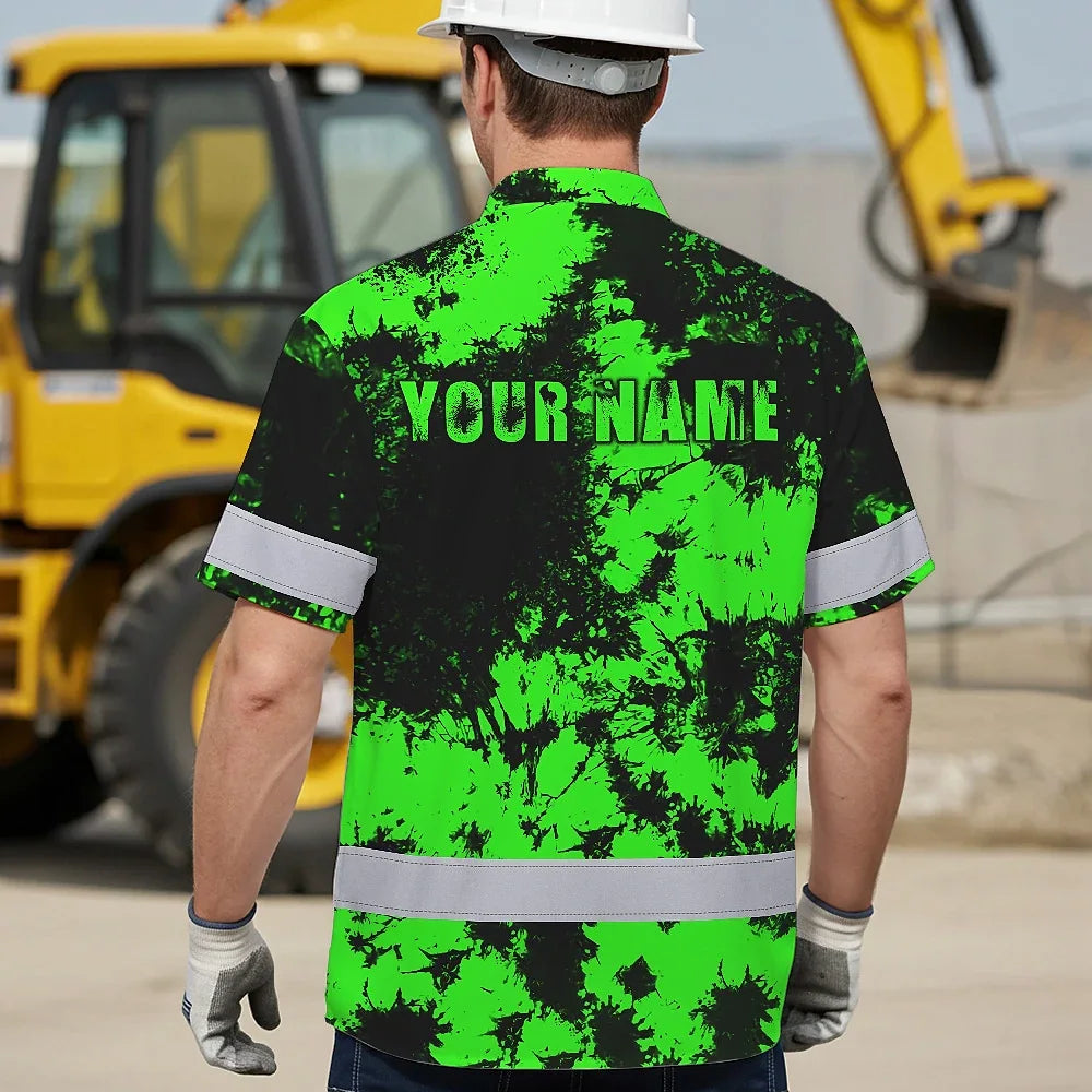 Personalized High Visibility Hawaiian Shirt, Tie Dyed Collection safety Reflective Workwear for Men, Women