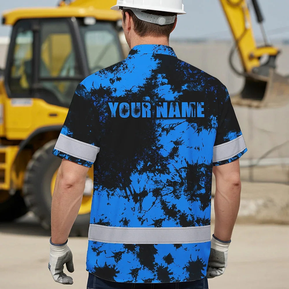 Personalized High Visibility Hawaiian Shirt, Tie Dyed Collection safety Reflective Workwear for Men, Women