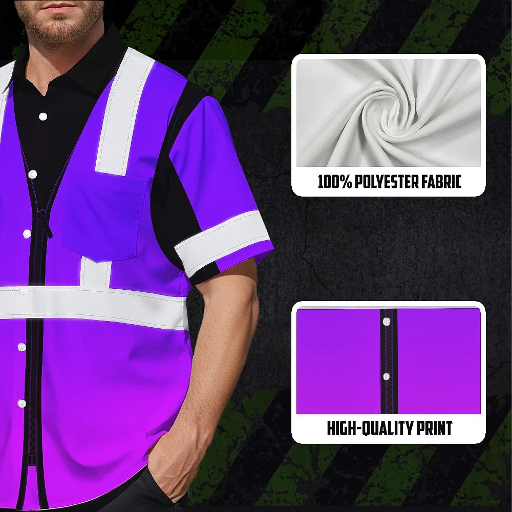 Reflective Hi Vis Hawaiian Shirt - Violet Tape Safety Workwear Unisex