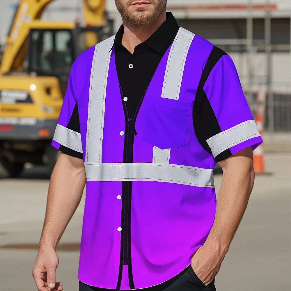 Reflective Hi Vis Hawaiian Shirt - Violet Tape Safety Workwear Unisex