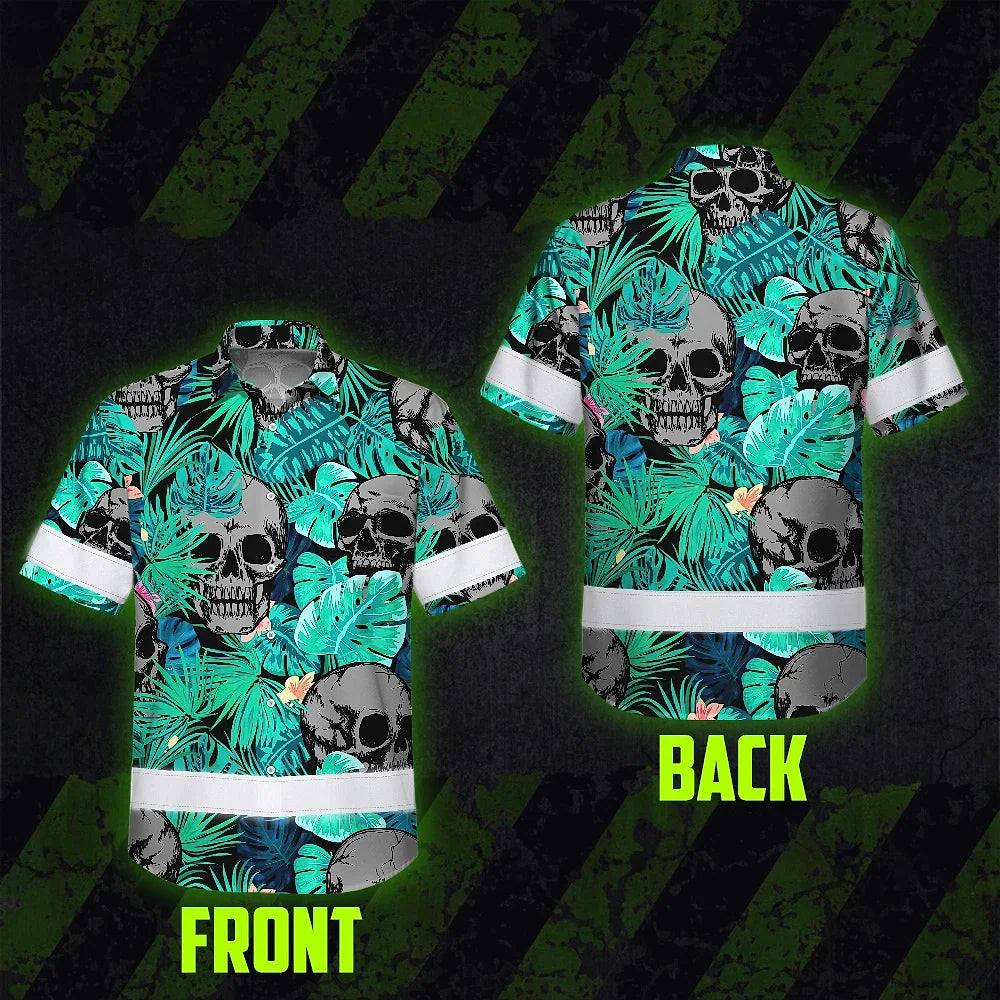 Reflective Hi Vis Mint Neon Hawaiian Shirt – Safety Workwear For Workers, Runners, Cyclists