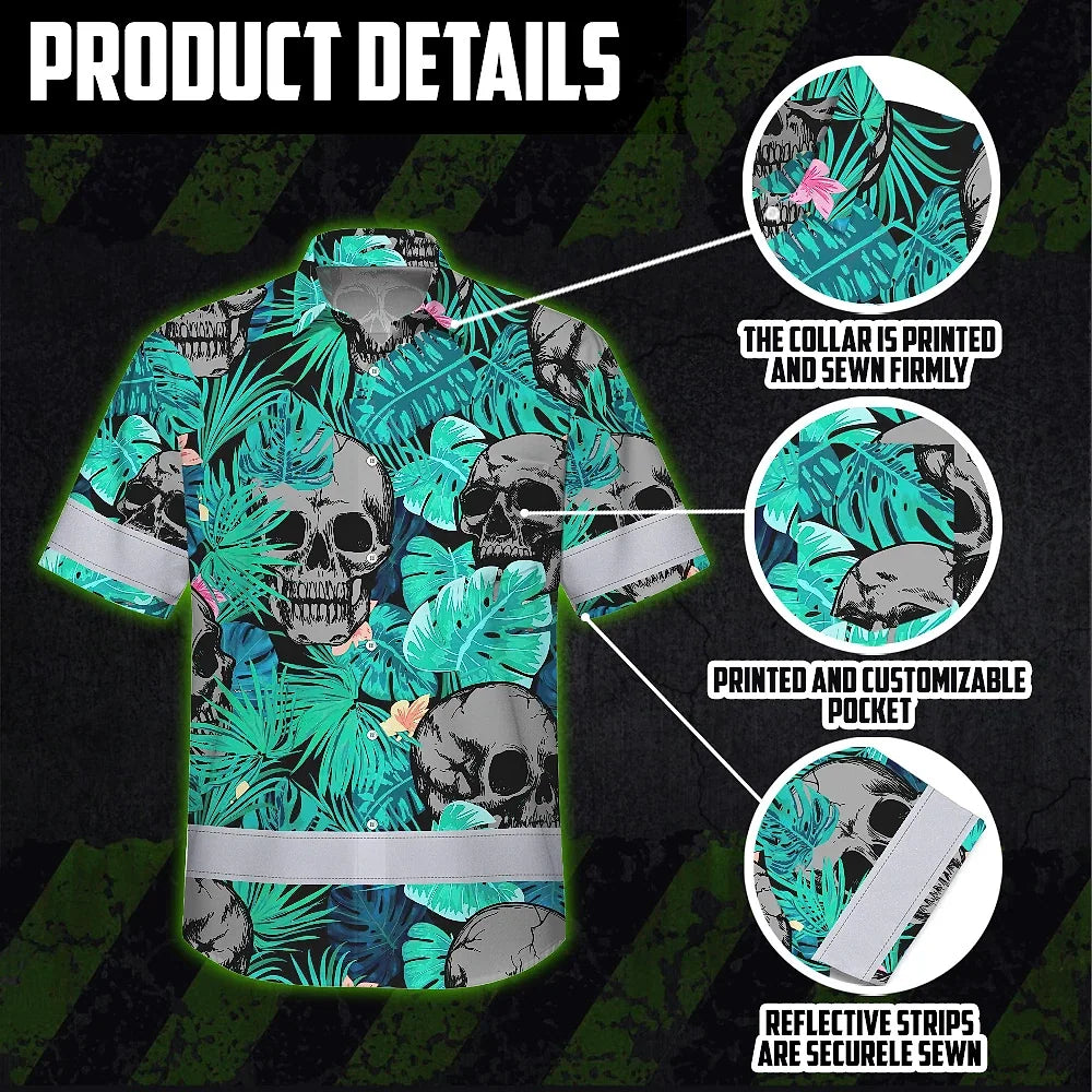 Reflective Hi Vis Mint Neon Hawaiian Shirt – Safety Workwear For Workers, Runners, Cyclists