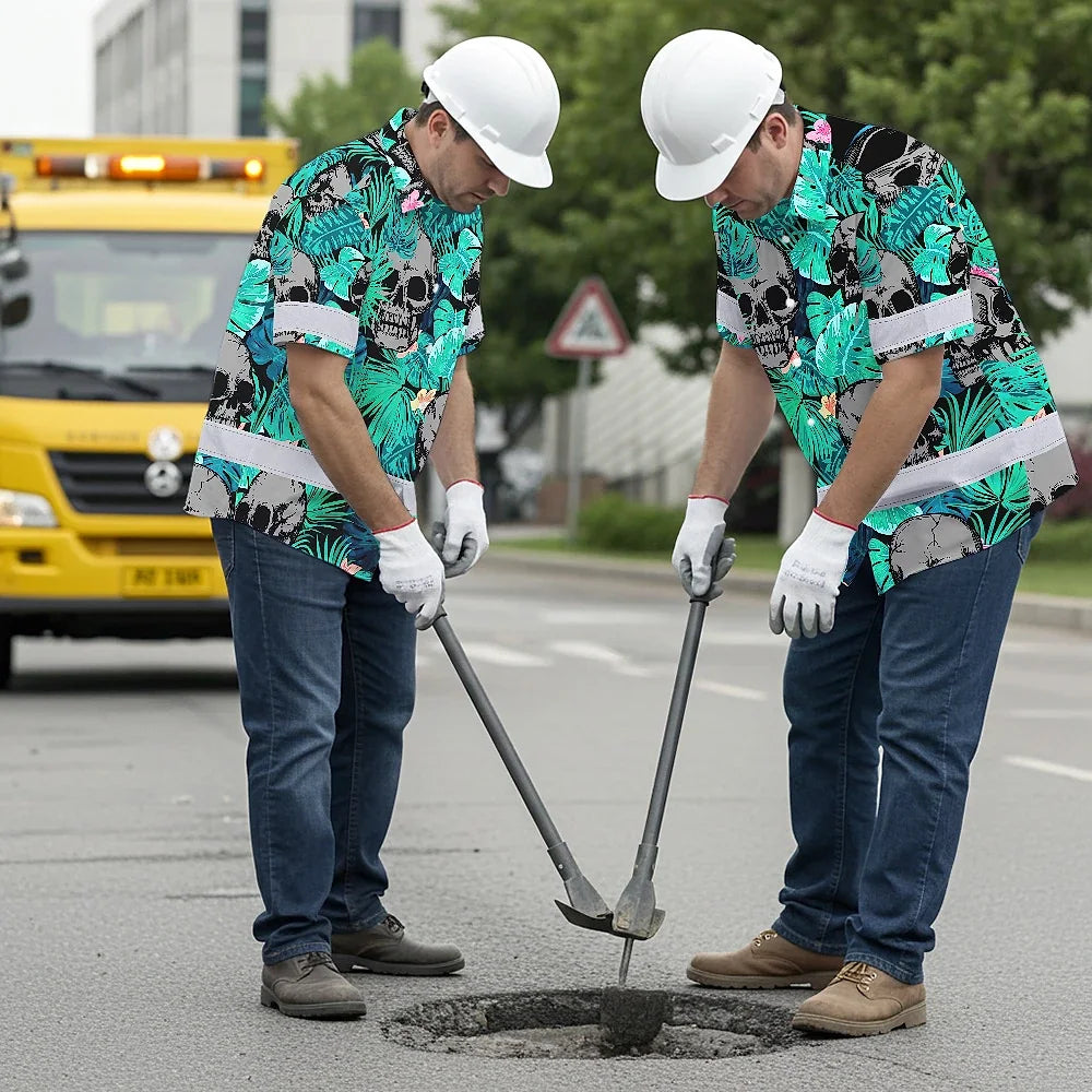 Reflective Hi Vis Mint Neon Hawaiian Shirt – Safety Workwear For Workers, Runners, Cyclists