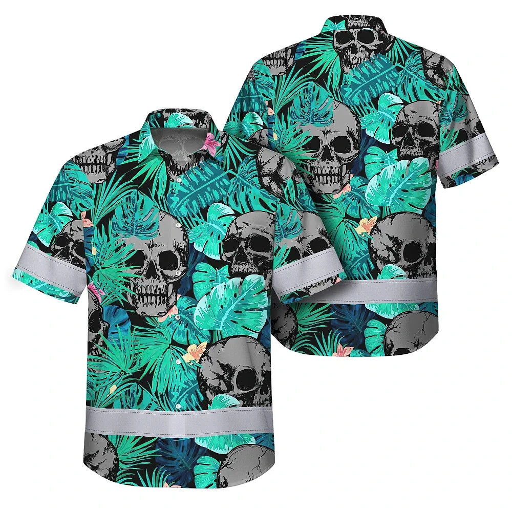 Reflective Hi Vis Mint Neon Hawaiian Shirt – Safety Workwear For Workers, Runners, Cyclists