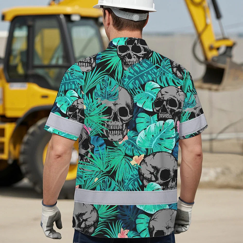 Reflective Hi Vis Mint Neon Hawaiian Shirt – Safety Workwear For Workers, Runners, Cyclists