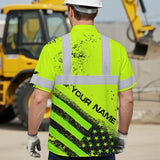 Safety Shirt Yellow Neon Reflective USA Flag Hi Vis Hawaiian Shirt Workwear ANCI Class 3