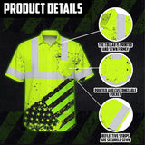 Safety Shirt Yellow Neon Reflective USA Flag Hi Vis Hawaiian Shirt Workwear ANCI Class 3