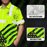 Safety Shirt Yellow Neon Reflective USA Flag Hi Vis Hawaiian Shirt Workwear ANCI Class 3