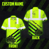 Safety Shirt Yellow Neon Reflective USA Flag Hi Vis Hawaiian Shirt Workwear ANCI Class 3