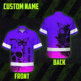 Violet Neon Skull With Butterfly Hi Vis Hawaiian Shirt - Personalized for Safety Workwear