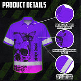 Violet Neon Skull With Butterfly Hi Vis Hawaiian Shirt - Personalized for Safety Workwear
