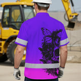 Violet Neon Skull With Butterfly Hi Vis Hawaiian Shirt - Personalized for Safety Workwear