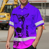 Violet Neon Skull With Butterfly Hi Vis Hawaiian Shirt - Personalized for Safety Workwear